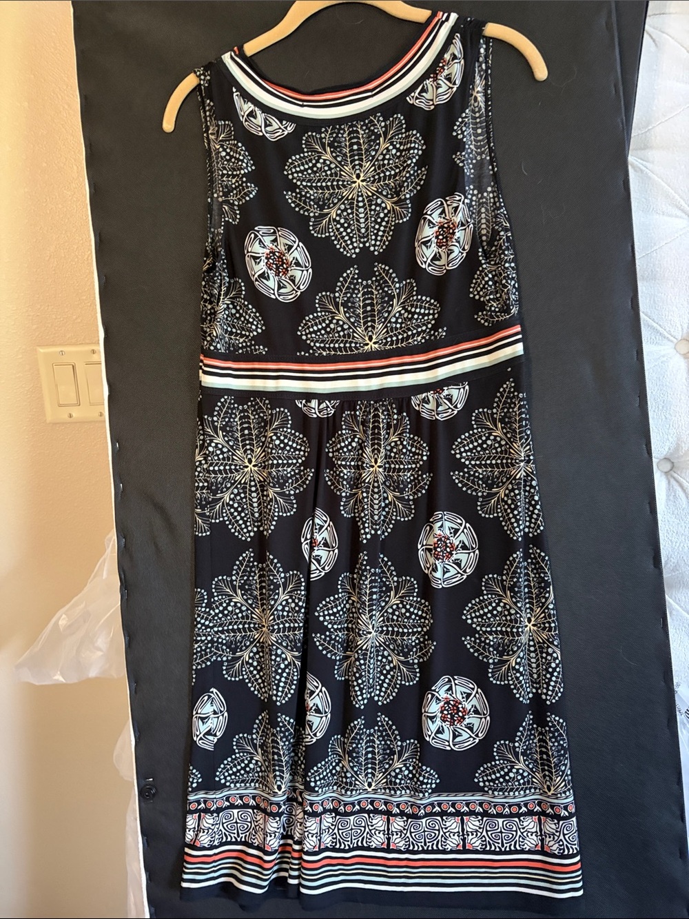 Max Studio Navy Dress with Coral and Mint Stripe Trim - Picture 4 of 4